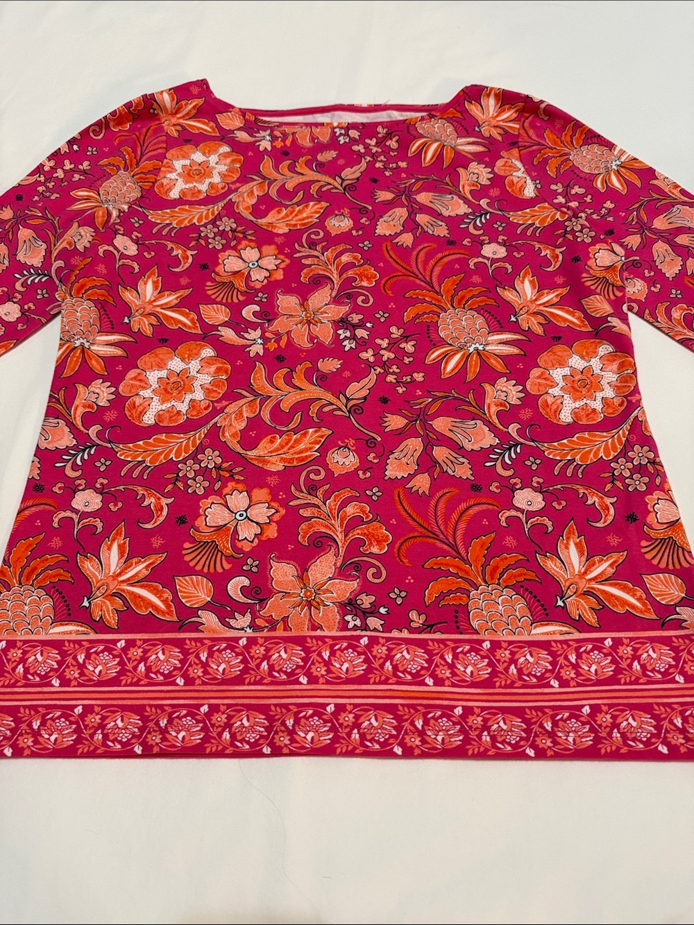 Talbots Floral Boatneck Cotton Top 3/4 Sleeves MP NWT